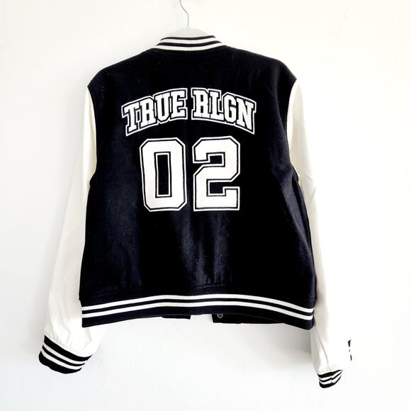 True Religion Black & White Varsity Jacket Button Up Vintage Style Sz Large - Picture 3 of 7